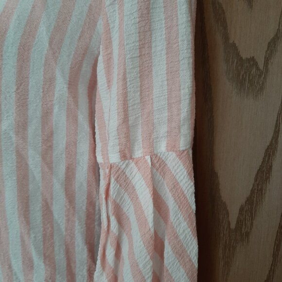 Chico's Pink White Stripe Lyocell Button Down Top Size 0 (4/6) Elastic Sleeves - Picture 3 of 6